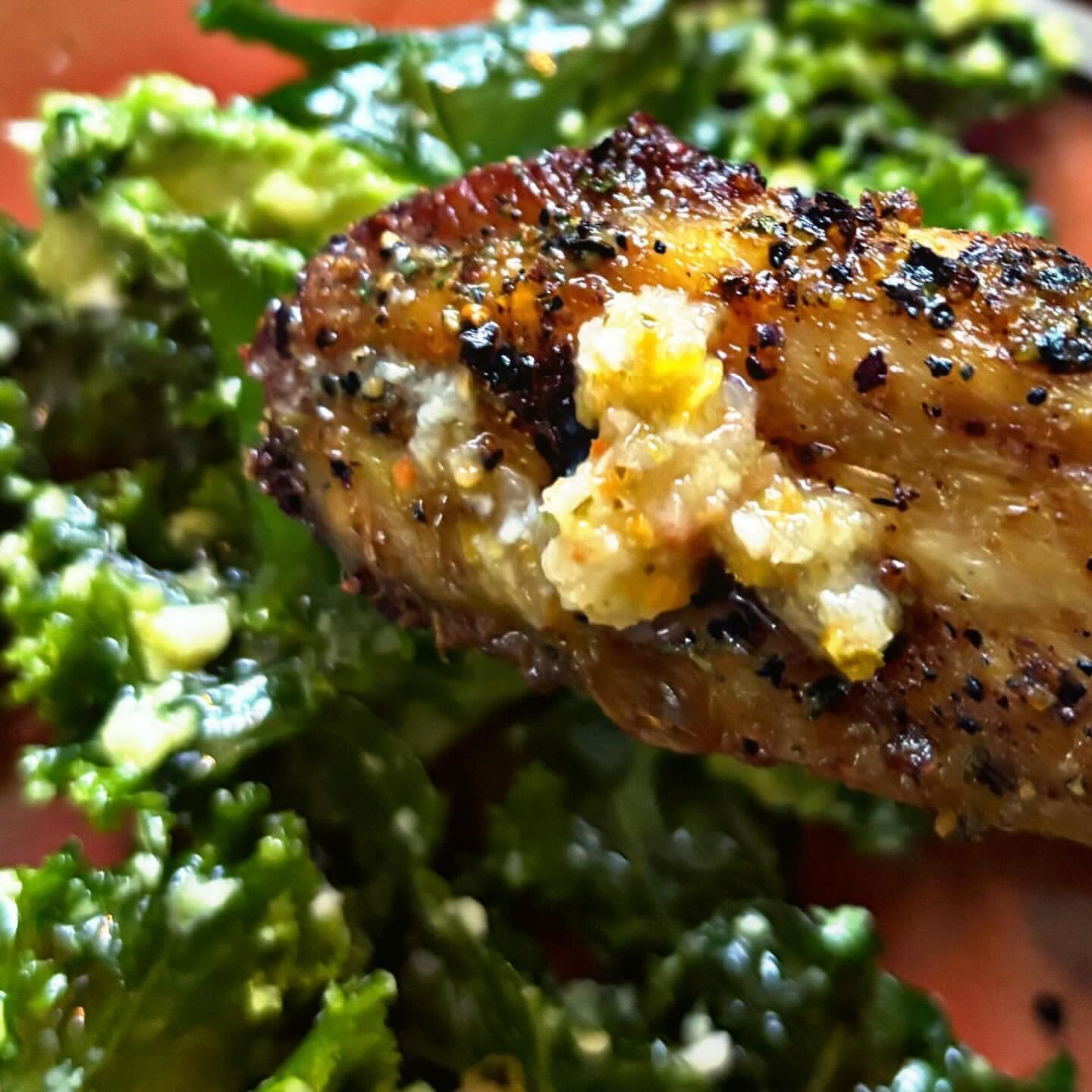 Carnival Wings w Pineapple Bacchanal + Kale & Cad salad