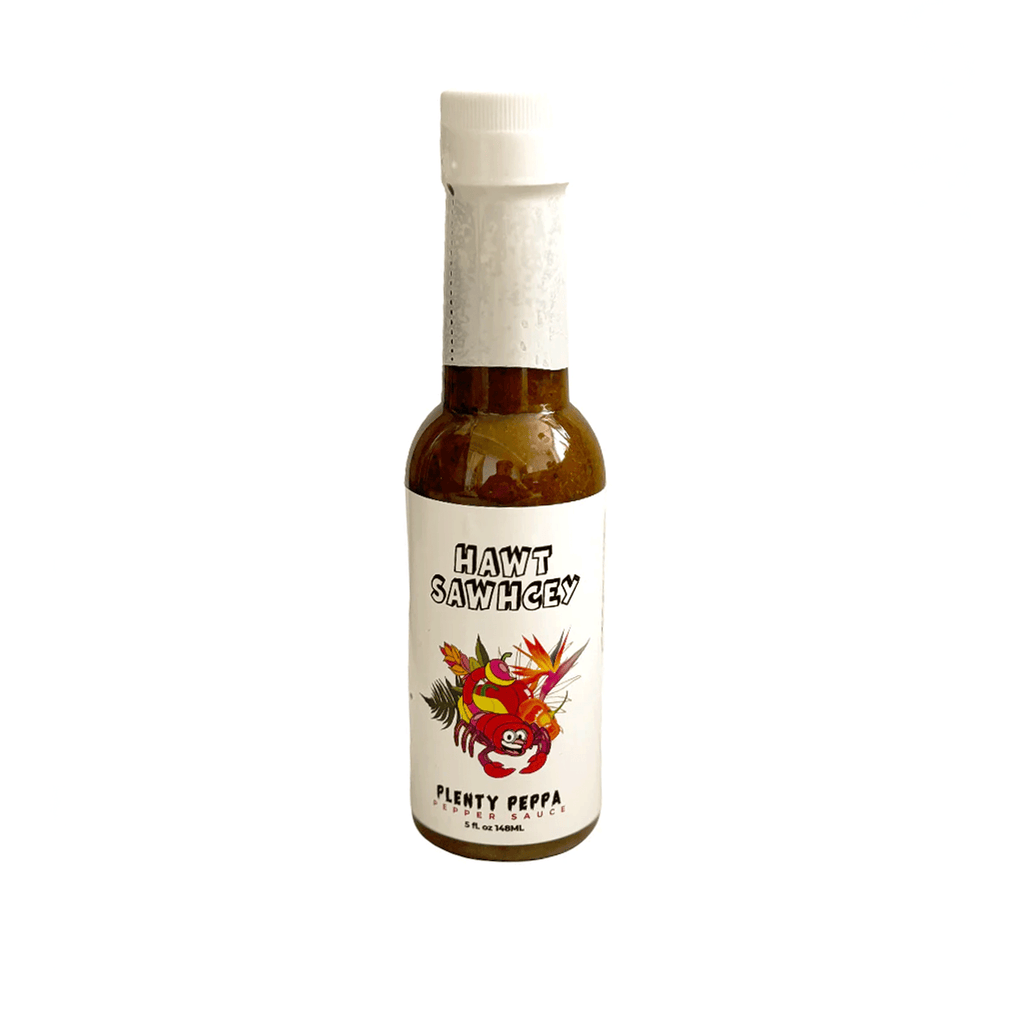 Plenty Peppa Moruga Scorpion hot sauce bottle by Hawt Sawhcey